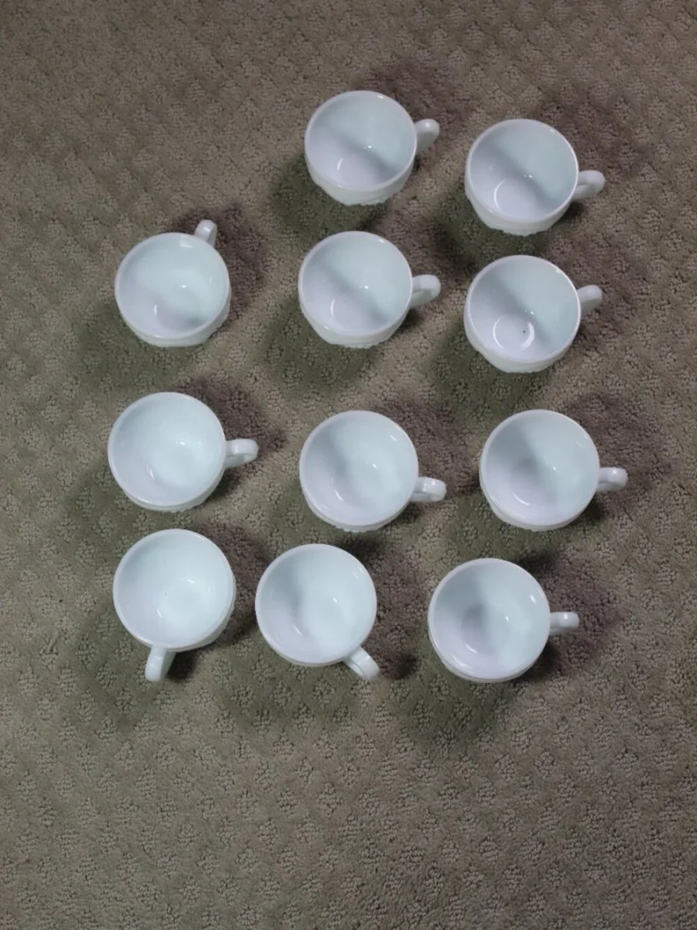 Vtg Anchor Hocking White Milk Glass Grapevine Punch Bowl Set w Base & 11 Cups